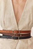 Paris Thin Oval Smooth Leather Belt - Tan