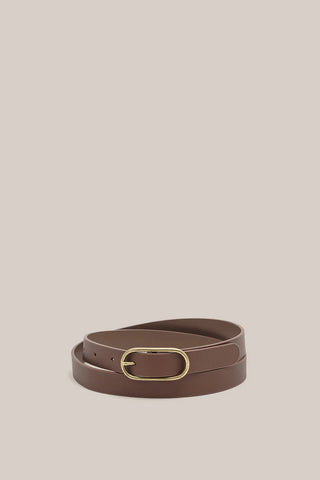 Paris Thin Oval Smooth Leather Belt -Chocolate